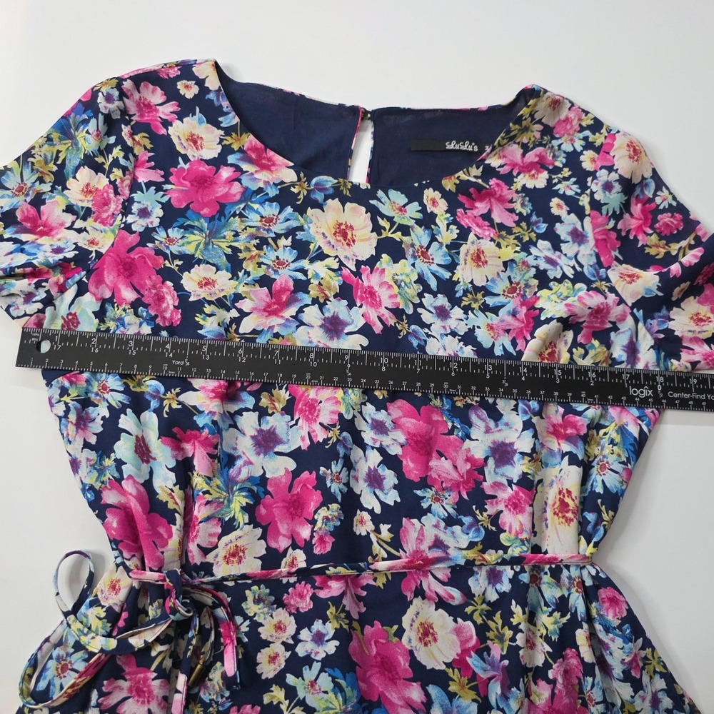 55-LuLu's Dress Wmns Medium Navy Blue Floral Bell Sleeve Fit & Flare Mini A-Line - Picture 15 of 16